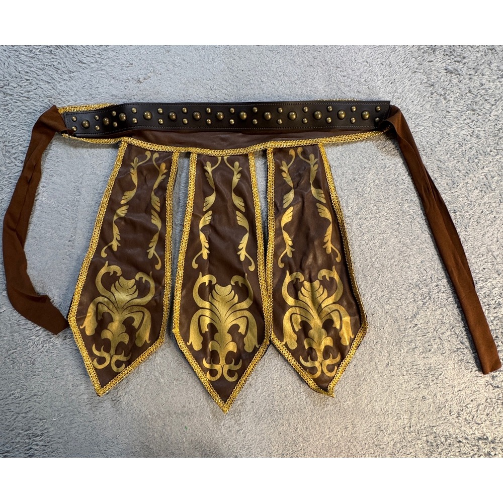 Gladiator Roman Warrior Costume Belt Brown Faux Leather Gold Studded Cosplay